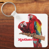 Red Macaw Parrot Waterverf Sleutelhanger (Voorkant)