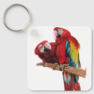 Red Macaw Parrot Waterverf Sleutelhanger