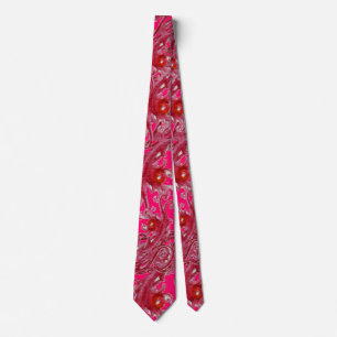 RED MAGIC BERRIES Fantasy Fuchsia Floral Swirls Stropdas