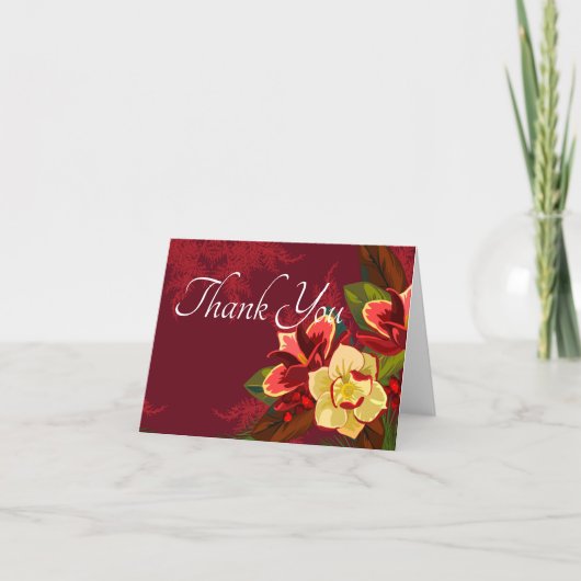 Red Magnolia Floral Merci note (Devant)