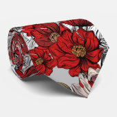 Red Magnolia Flower Pattern Stropdas (Opgerold)