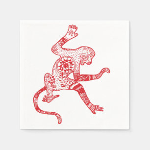 Red Mandala Fire Monkey Cocktail Papier Servetten