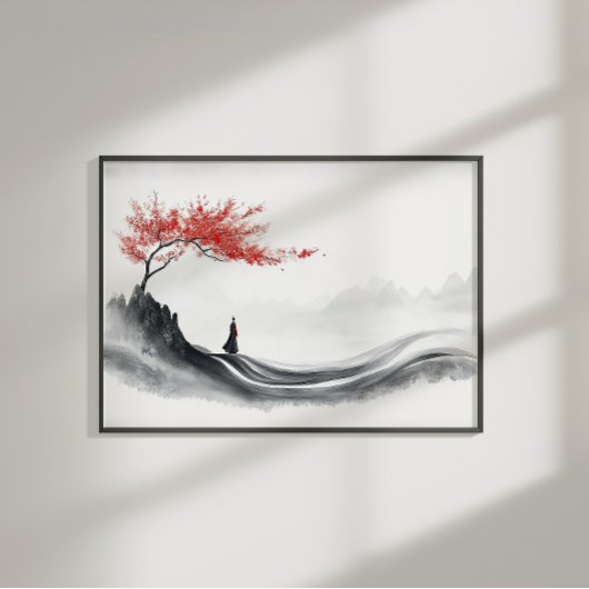 Red Maple Ink Zen Minimalist Wall Art Perfect Poster