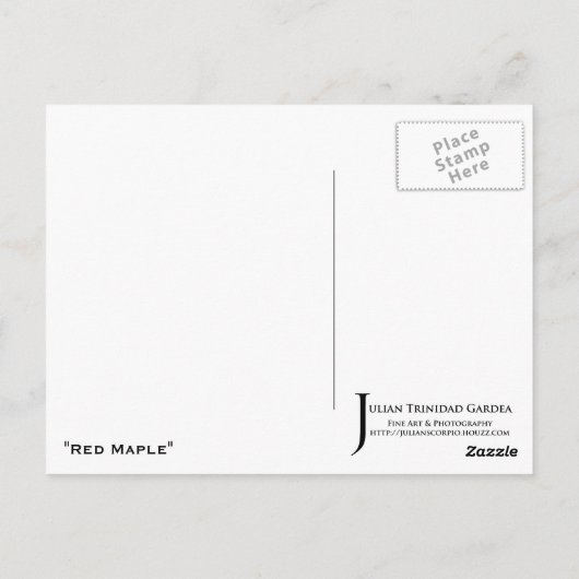 "Red Maple" JTG Art Briefkaart (Achterkant)