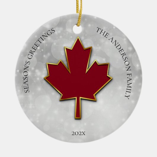 Red Maple Leaf Greetings Keramisch Ornament (Voorkant)