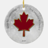 Red Maple Leaf Greetings Keramisch Ornament (Achterkant)