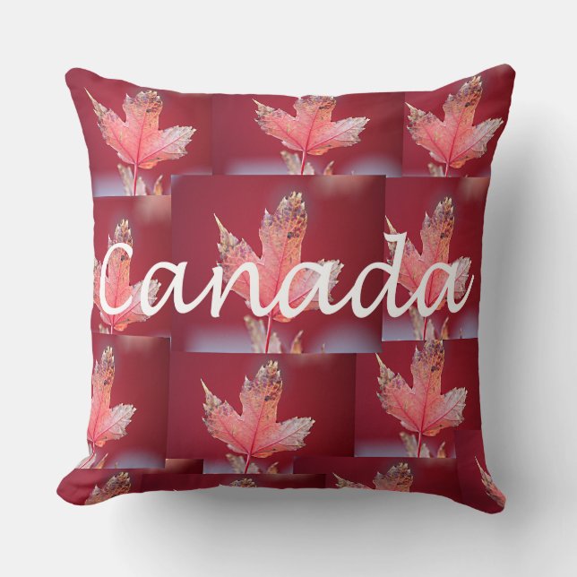 Red Maple Leaf met Canada Name Kussen (Voorkant)