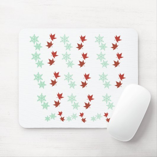 Red Maple Leaves & Mint Snowflakes Pattern Muismat (Met muis)