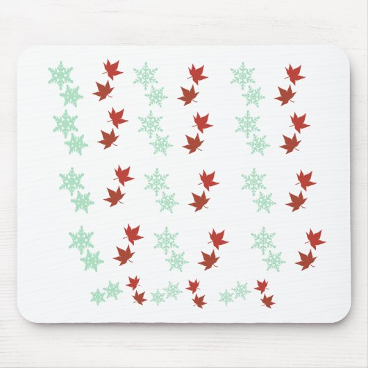 Red Maple Leaves & Mint Snowflakes Pattern Muismat (Voorkant)