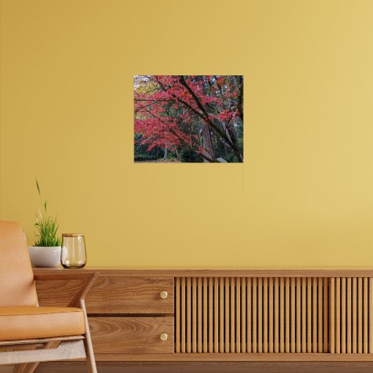 Red Maple Leaves on Tree Botancial Poster (Woonkamer 2)