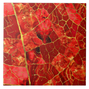 Red Marble Leaf Tegeltje