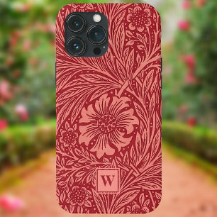 Red Marigold Floral van William Morris met Initiaa iPhone 13 Pro Max Hoesje