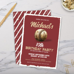 Red Maroon Baseball Theme Verjaardagsfeest Kaart