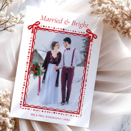 Red Married & Bright First Christmas Couple Feestdagenkaart