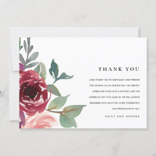 RED MARSALA BLUSH ROSE WATERCOLOR FLORAL WEDDING BEDANKKAART