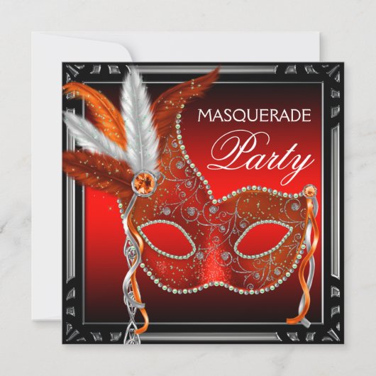 Red Mask Black Red Masquerade Party Kaart (Voorkant)