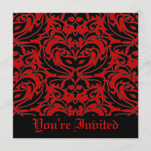 Red Masquerade Mask Halloween Black Invitation Kaart