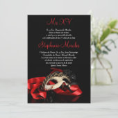 Red Masquerade Quinceanera Uitnodiging (Staand voorkant)