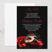 Red Masquerade Quinceanera Uitnodiging (Voorkant / Achterkant)