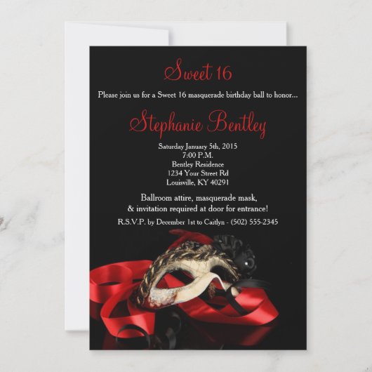 Red Masquerade Sweet 16 Anniversaire Invitation (Devant)