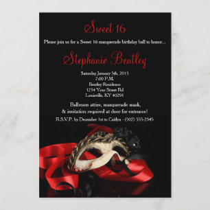 Red Masquerade Sweet 16 Anniversaire Invitation