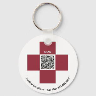 *~* Red Medical Alert ICE QR AP38 Cross Sleutelhanger