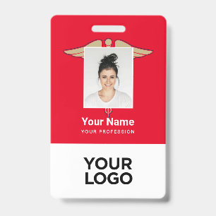 Red Medical Employee Doctor Nurse Foto Name ID Badge