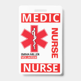 Red Medical Print Nurse Custom Name Employee Badge