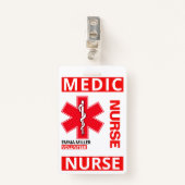 Red Medical Print Nurse Custom Name Employee Badge (Voorkant met clip)