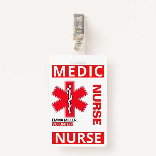 Red Medical Print Nurse Custom Name Employee Badge (Voorkant met clip)