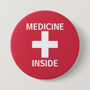 Red Medicine Inside First Aid Symbool Medicinal Ronde Button 7,6 Cm