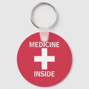 Red Medicine Inside First Aid Symbool Medicinal Sleutelhanger