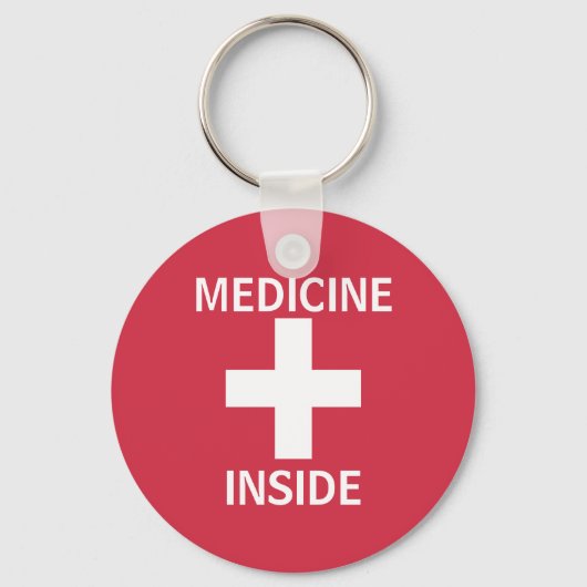 Red Medicine Inside First Aid Symbool Medicinal Sleutelhanger (Voorkant)