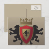 Red Medieval Lion Heraldry Briefkaart (Voorkant / Achterkant)