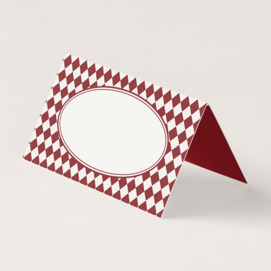 Red Merlot Harlequin Checkered Folded Place Cards (Front)