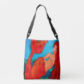 Red Mermaid Abstracte Art Crossbody Tas (Achterkant)