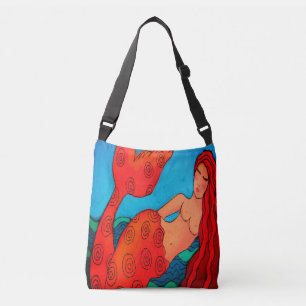 Red Mermaid Abstracte Art Crossbody Tas