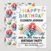 Red Mermaid Birthday Invitation in White (Devant / Derrière)