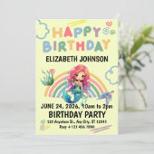 Red Mermaid Birthday Invitation in Yellow (Debout devant)