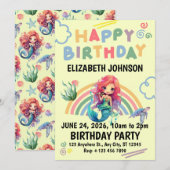 Red Mermaid Birthday Invitation in Yellow (Devant / Derrière)