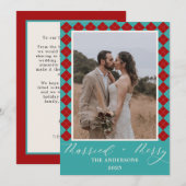 Red Merry and Married Wedding Christmas Bedankkaart (Voorkant / Achterkant)
