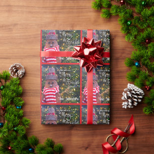 Red Merry Bright Rustic Snowman Naam Schattige Pat Cadeaupapier