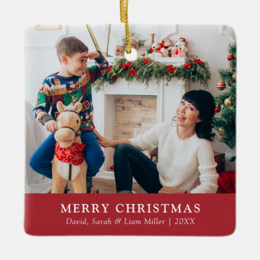 Red Merry Christmas Foto Ornament (Voorkant)