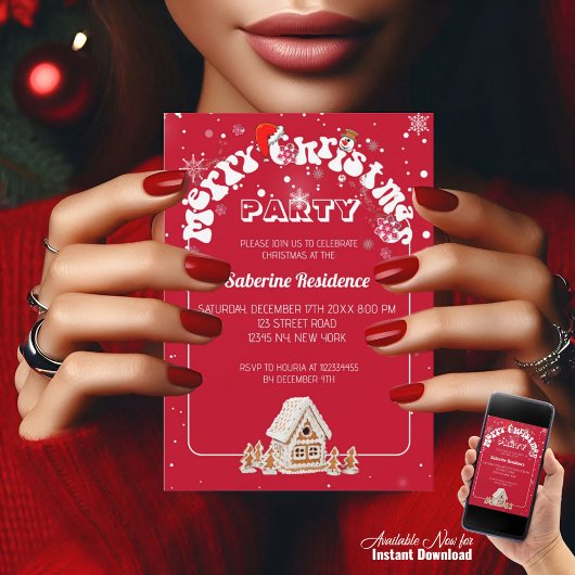 Red Merry Christmas Graffiti Party Uitnodiging