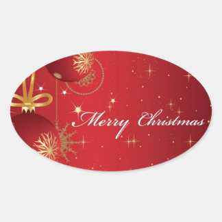 Red Merry Christmas Kaart ontwerp Ovale Sticker