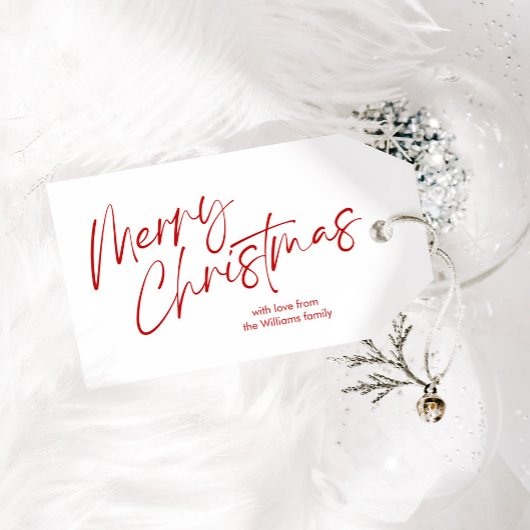 Red Merry Christmas Kalligrafie Script Cadeaulabel