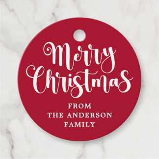 Red Merry Christmas name message gift hang tags Bedankjes Labels