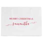 Red Merry Christmas Ribbon Swash Handtekening Naam Groot Cadeauzakje (Voorkant)