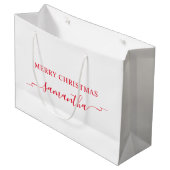 Red Merry Christmas Ribbon Swash Handtekening Naam Groot Cadeauzakje (Voorkant Gekanteld)