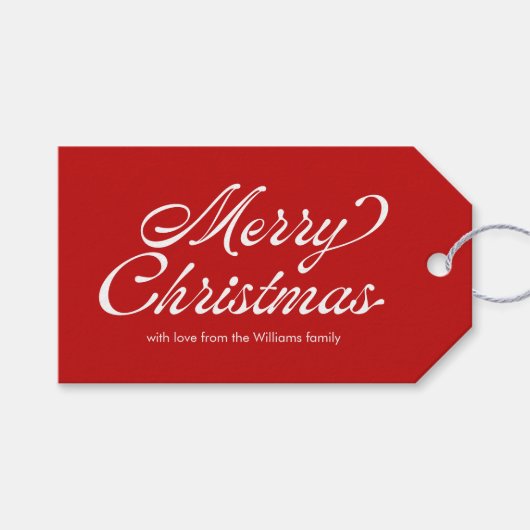 Red Merry Christmas  Script Plaid Cadeaulabel (Voorkant (Horizontaal))